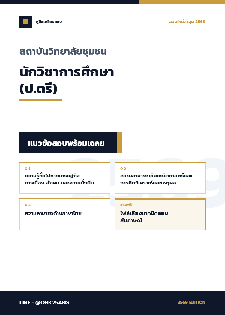 แนวข้อสอบ นักวิชาการศึกษา (ป.ตรี) สถาบันวิทยาลัยชุมชน พร้อมเฉลย